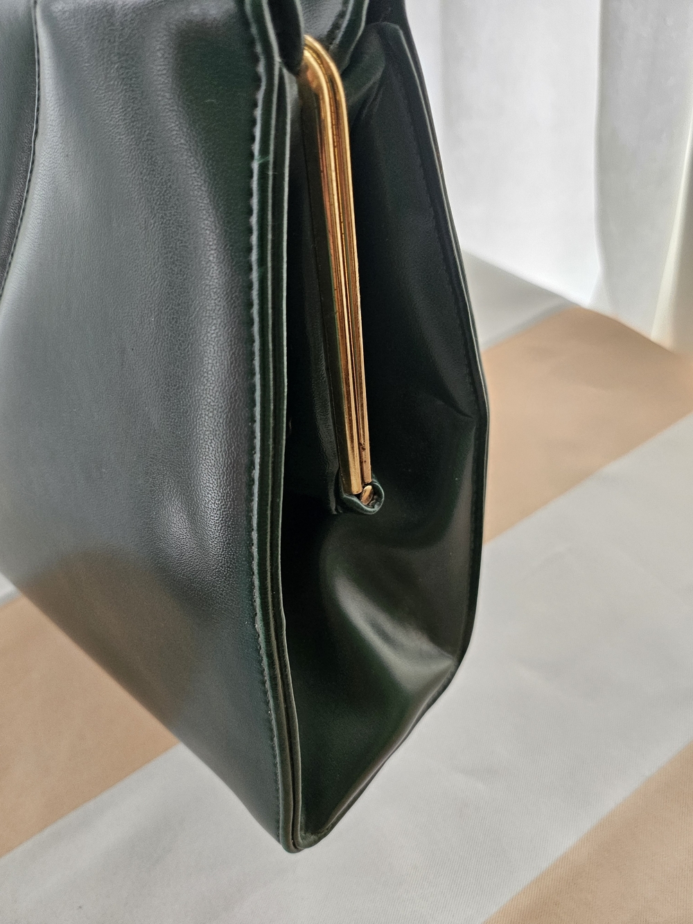Dark Kelly Green Structured Top Handle Satchel Handbag Quilted Leather - Picture 6 of 15